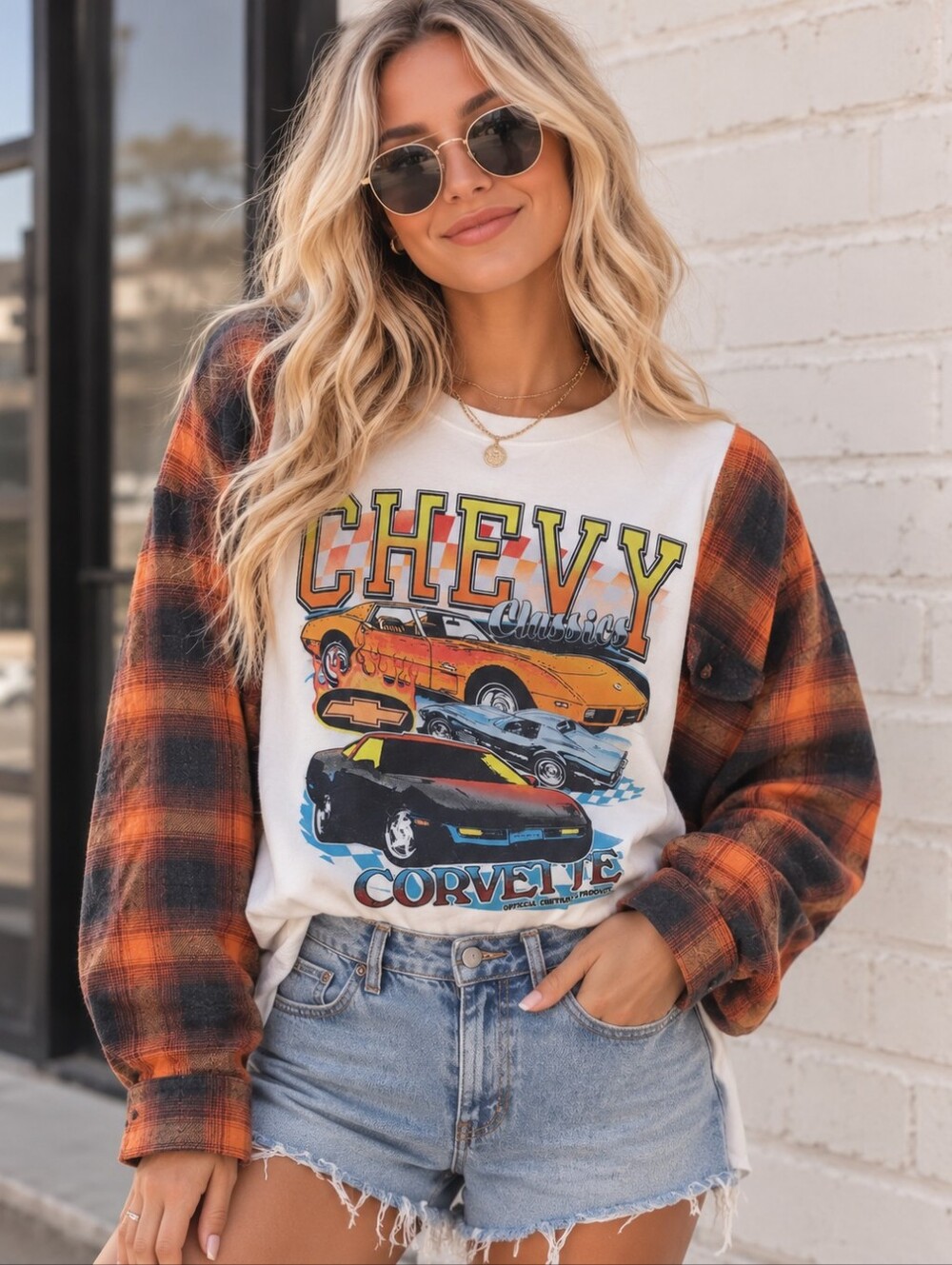 Upcycled Chevy Corvette Flannel Tee